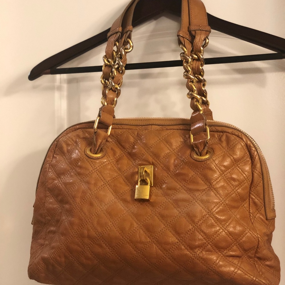 Marc Jacobs Quilted Leather Tote in Cognac Brown with Gold Hardware